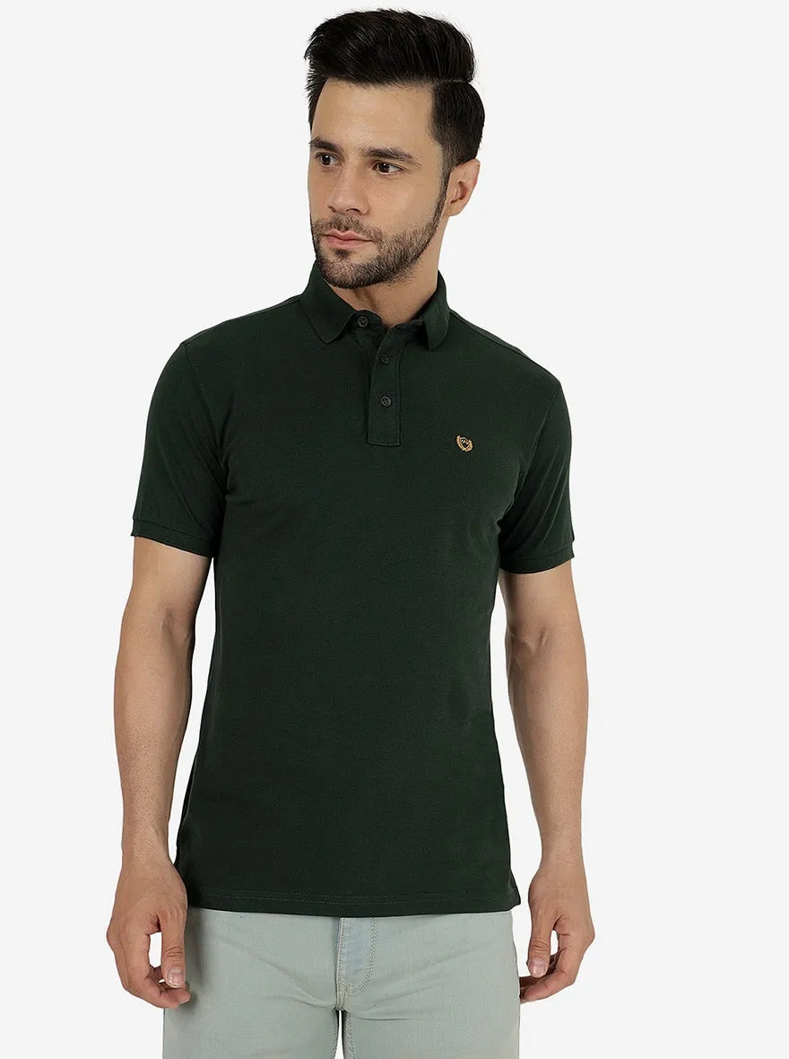 Groove Green Solid Slim Fit Polo T-Shirt | JadeBlue