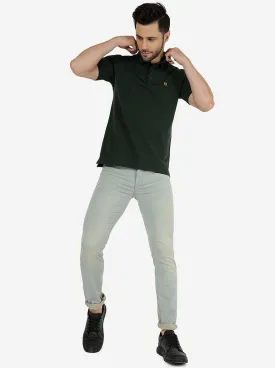 Groove Green Solid Slim Fit Polo T-Shirt | JadeBlue