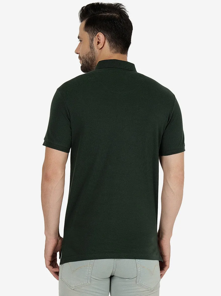 Groove Green Solid Slim Fit Polo T-Shirt | JadeBlue