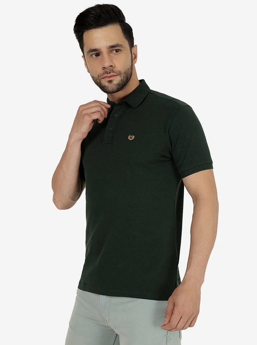 Groove Green Solid Slim Fit Polo T-Shirt | JadeBlue