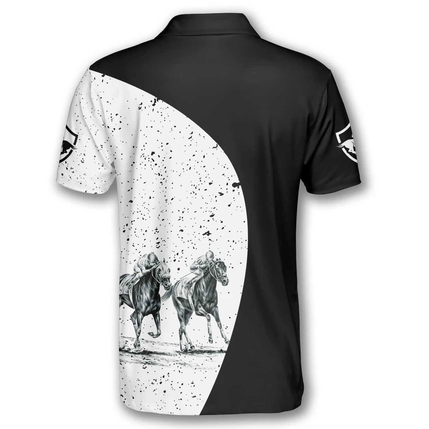 Horse Racing Silhouettes Black White Custom Equestrian Shirts for Men