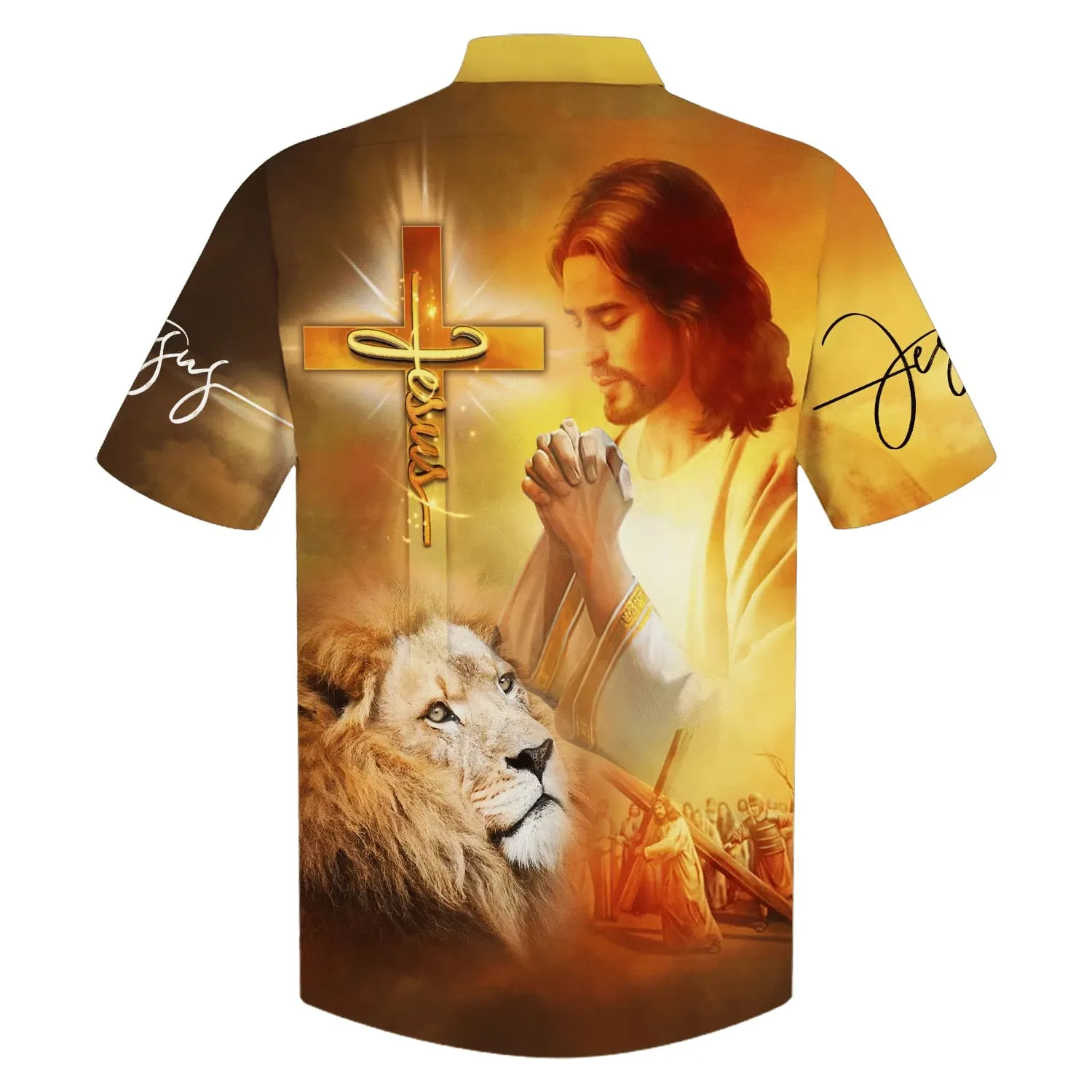 Jesus Prayer Lion Cross Hawaiian Shirts - Christian Hawaiian Shirt - Hawaiian Shirts For Men