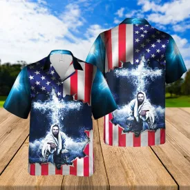 Jeusus Take My Hand American Flag Cross Hawaiian Shirts - Religious Hawaiian Shirts - Hawaiian Christian For Men Women