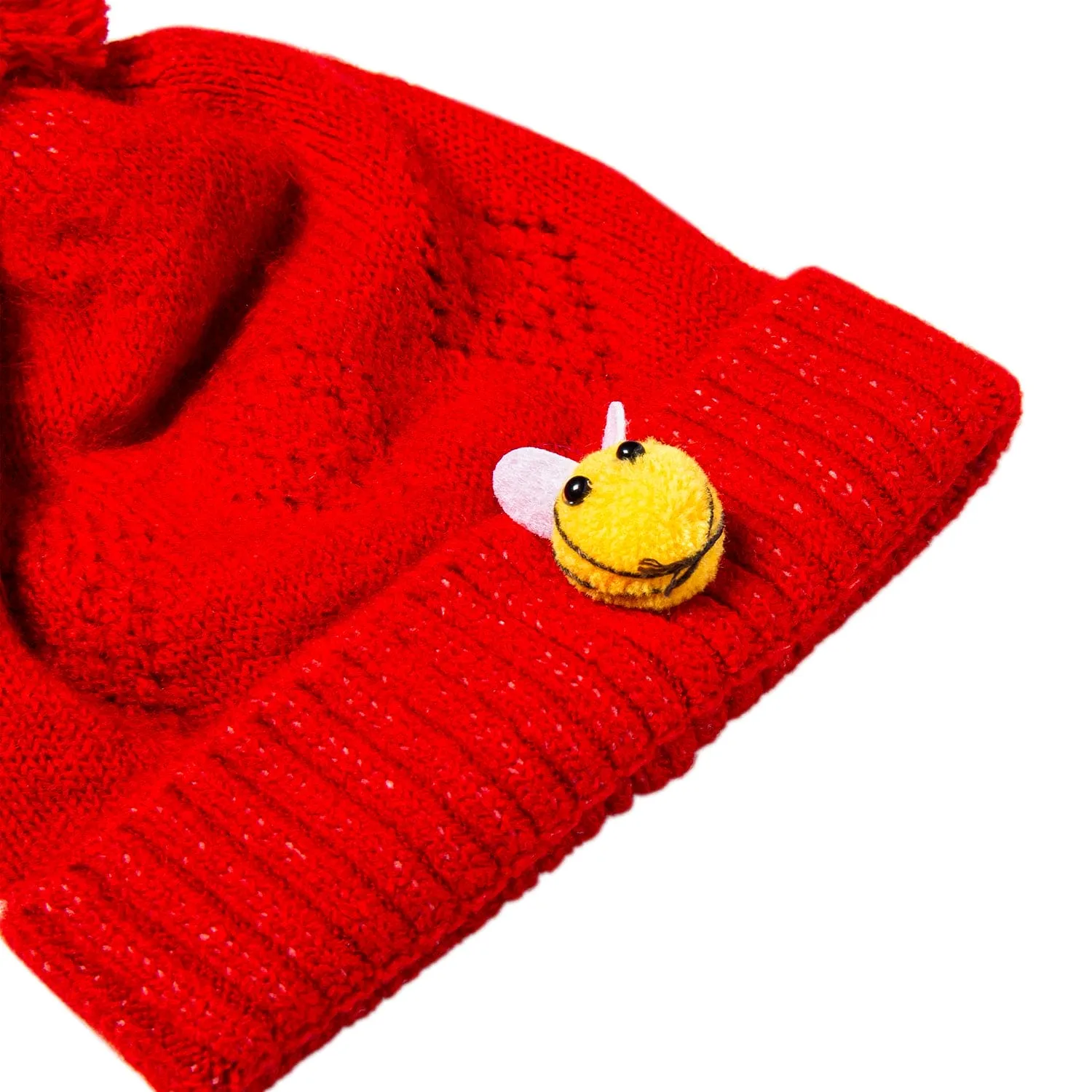 Knit Woollen Cap Honey Bee Red