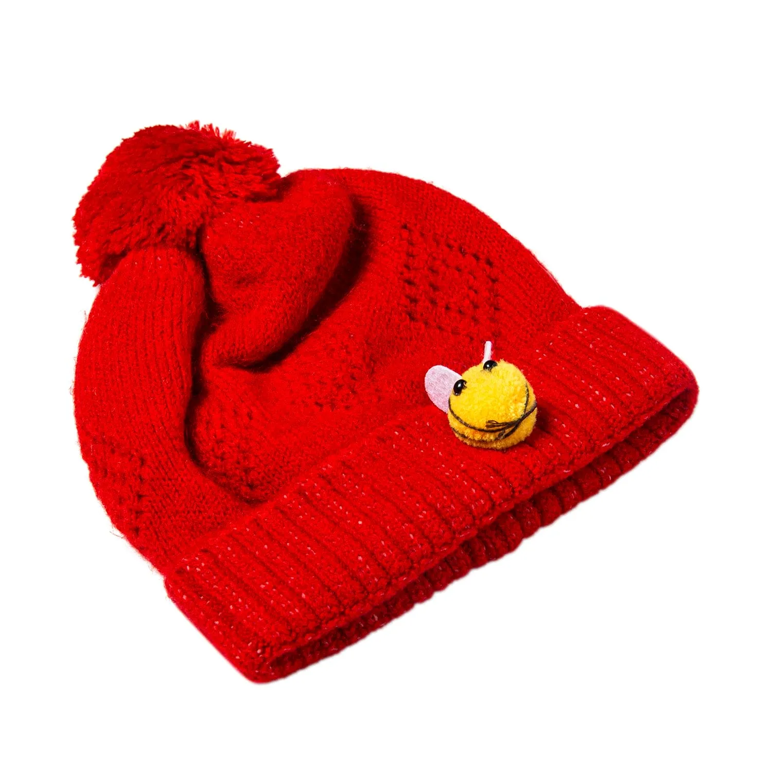 Knit Woollen Cap Honey Bee Red