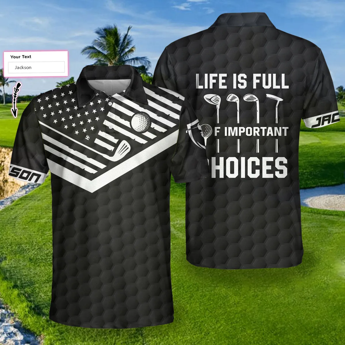 Life Is Full Of Important Choices Custom Polo Shirt, Personalized Black American Flag Golf Shirt For Men Coolspod