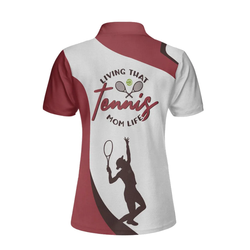 Living That Tennis Mom Life Short Sleeve Women Polo Shirt, White And Red Tennis Shirt For Ladies Coolspod