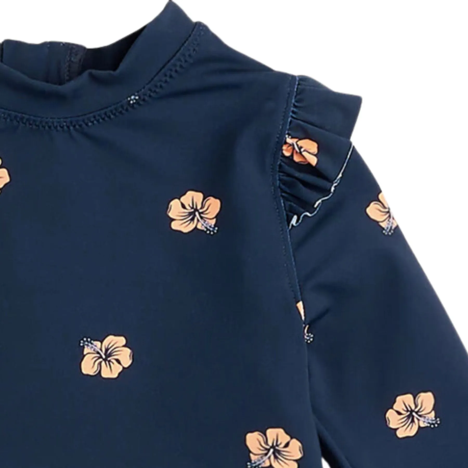 Long Sleeve Rashguard Swim Set, Navy Hawaiian Hibiscus