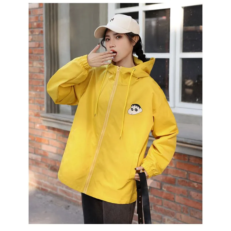 Loose Fit Printed Casual Raincoat Hooded Jacket