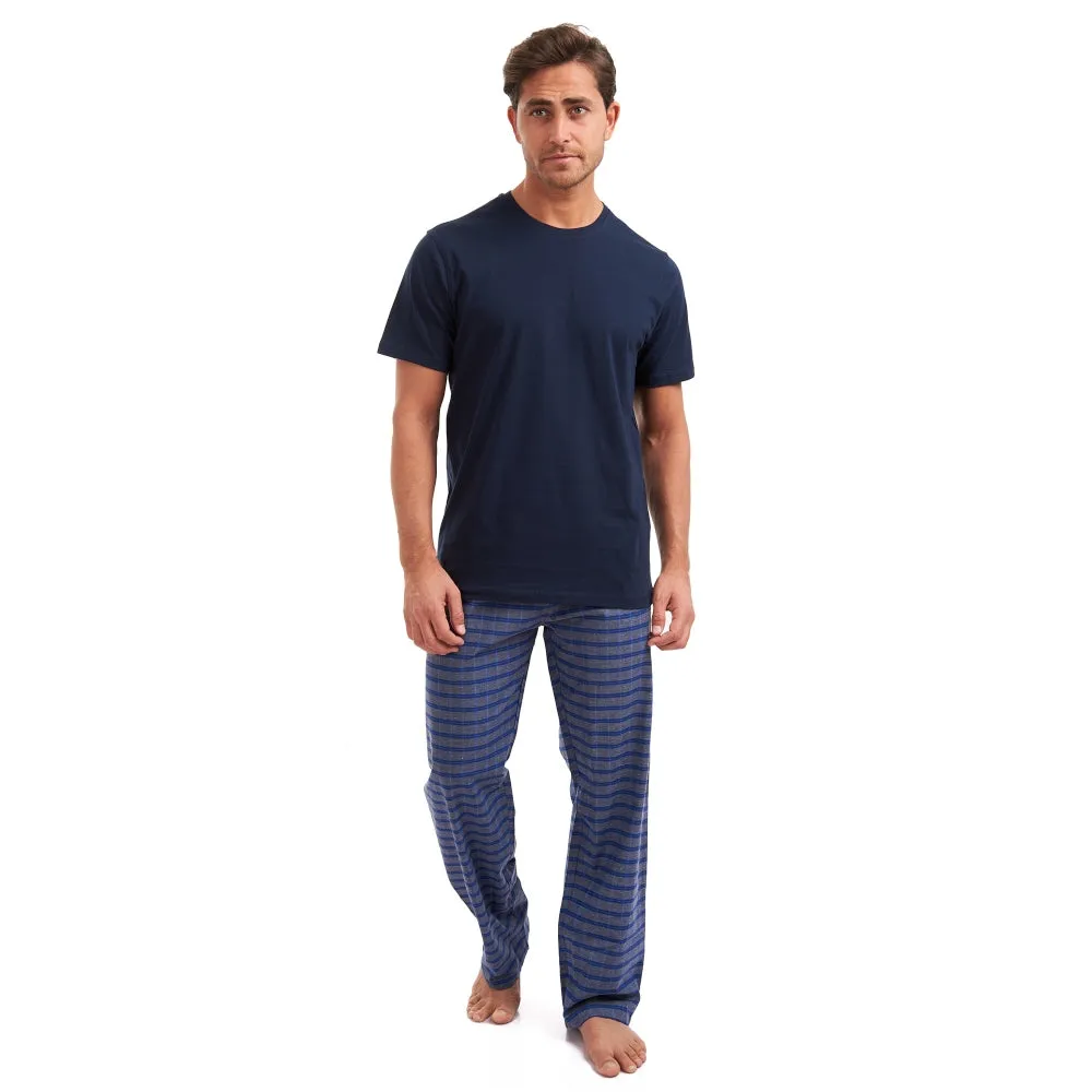 Men summer pajama set Dark Blue t-shirt   Checkered pants