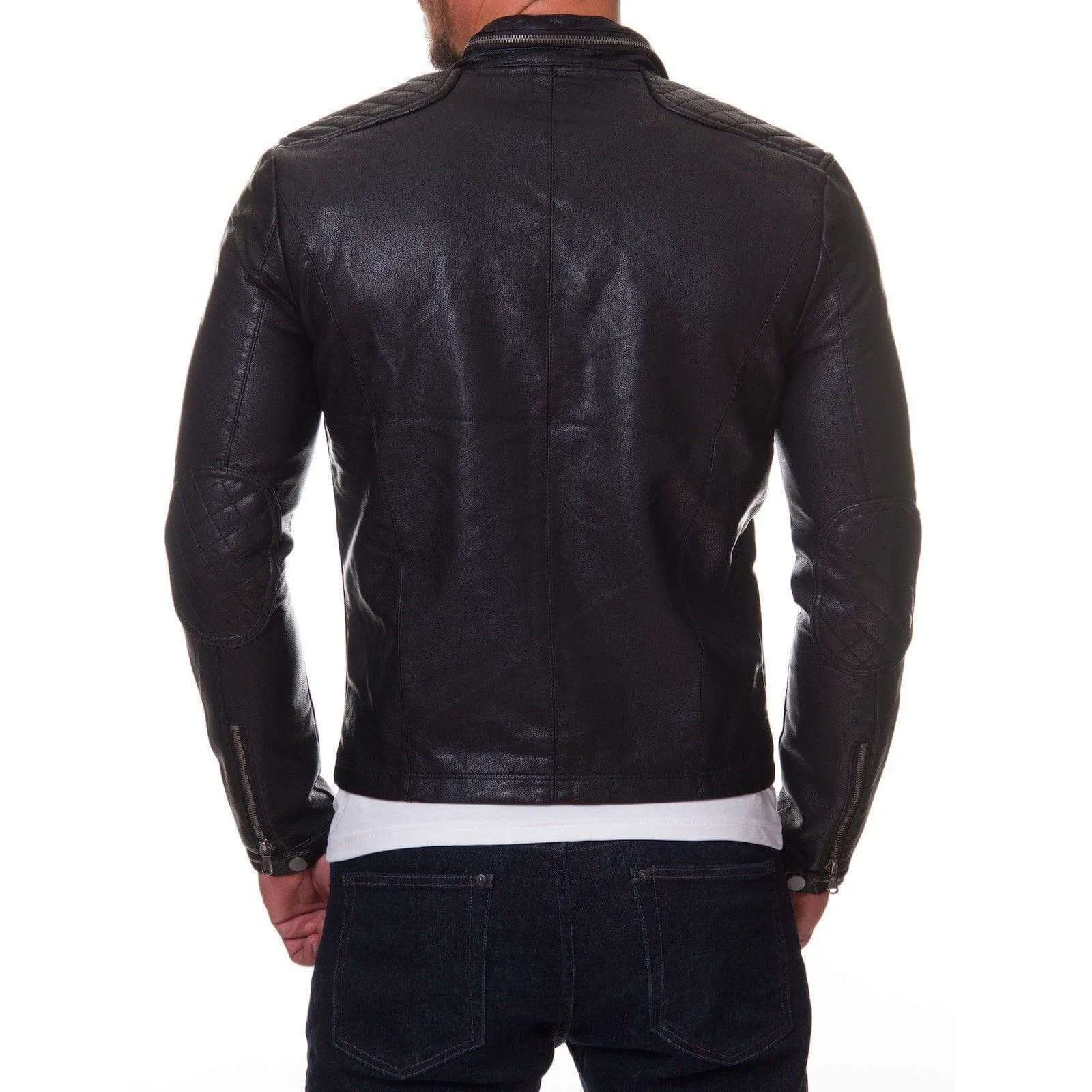 Mens Genuine Lambskin Leather Quilted Motorcycle Jacket Slim fit Biker Jacket