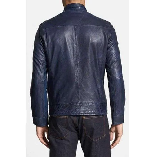 Men's Leather Jacket, Blue Color Jacket, Biker Leather Jacket For Men