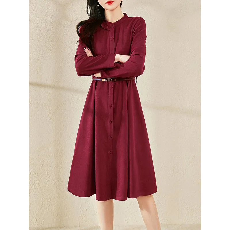 Midi French Style Retro Tie-Up Slimming Dress