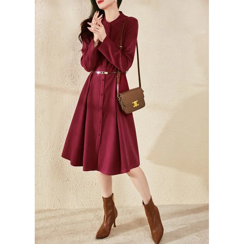 Midi French Style Retro Tie-Up Slimming Dress