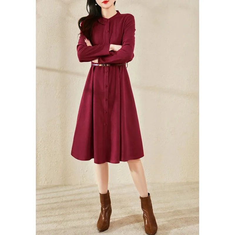 Midi French Style Retro Tie-Up Slimming Dress