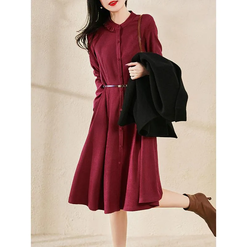 Midi French Style Retro Tie-Up Slimming Dress