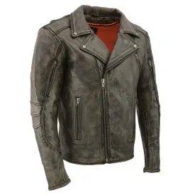 Milwaukee Leather MLM1515 Men's Classic Beltless Distressed Brown Leather Triple Stitched Motorcycle Biker Jacket