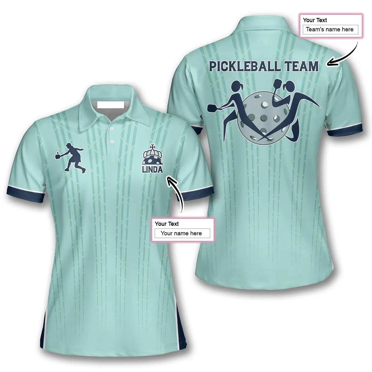 Mint Green Stripes Pickleball Polo Shirts For Women