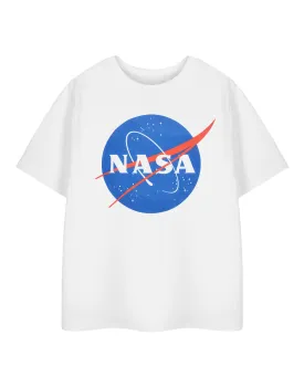 NASA Classic Logo Unisex Kids White Short Sleeved T-Shirt