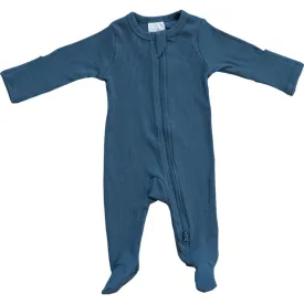 Organic Cotton Ribbed Footed One-Piece Zipper, Navy