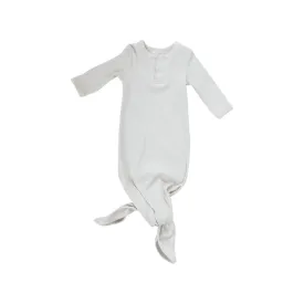 Organic Ribbed Cotton Knotted Baby Gown, Vanilla