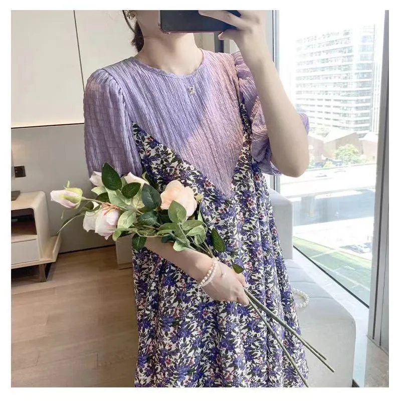 Patchwork Loose Fit Casual Floral Print Dress