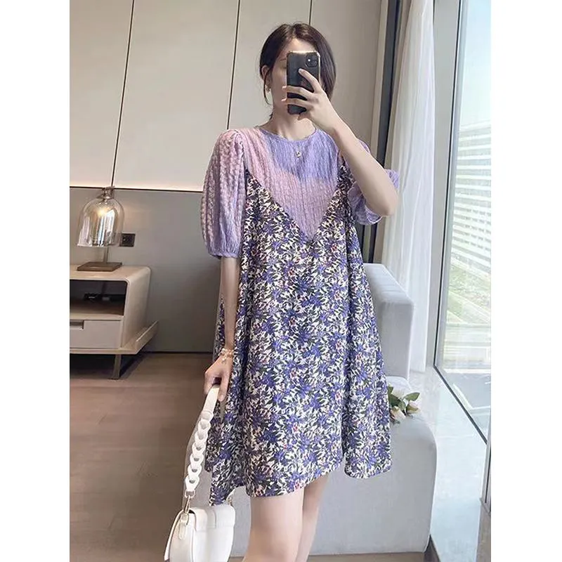 Patchwork Loose Fit Casual Floral Print Dress