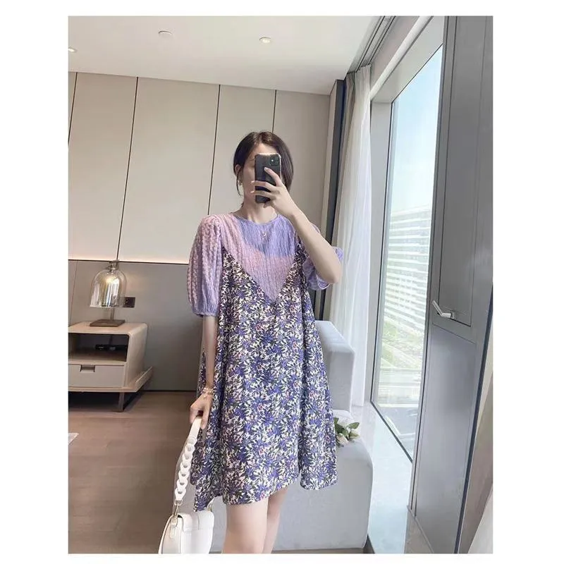 Patchwork Loose Fit Casual Floral Print Dress