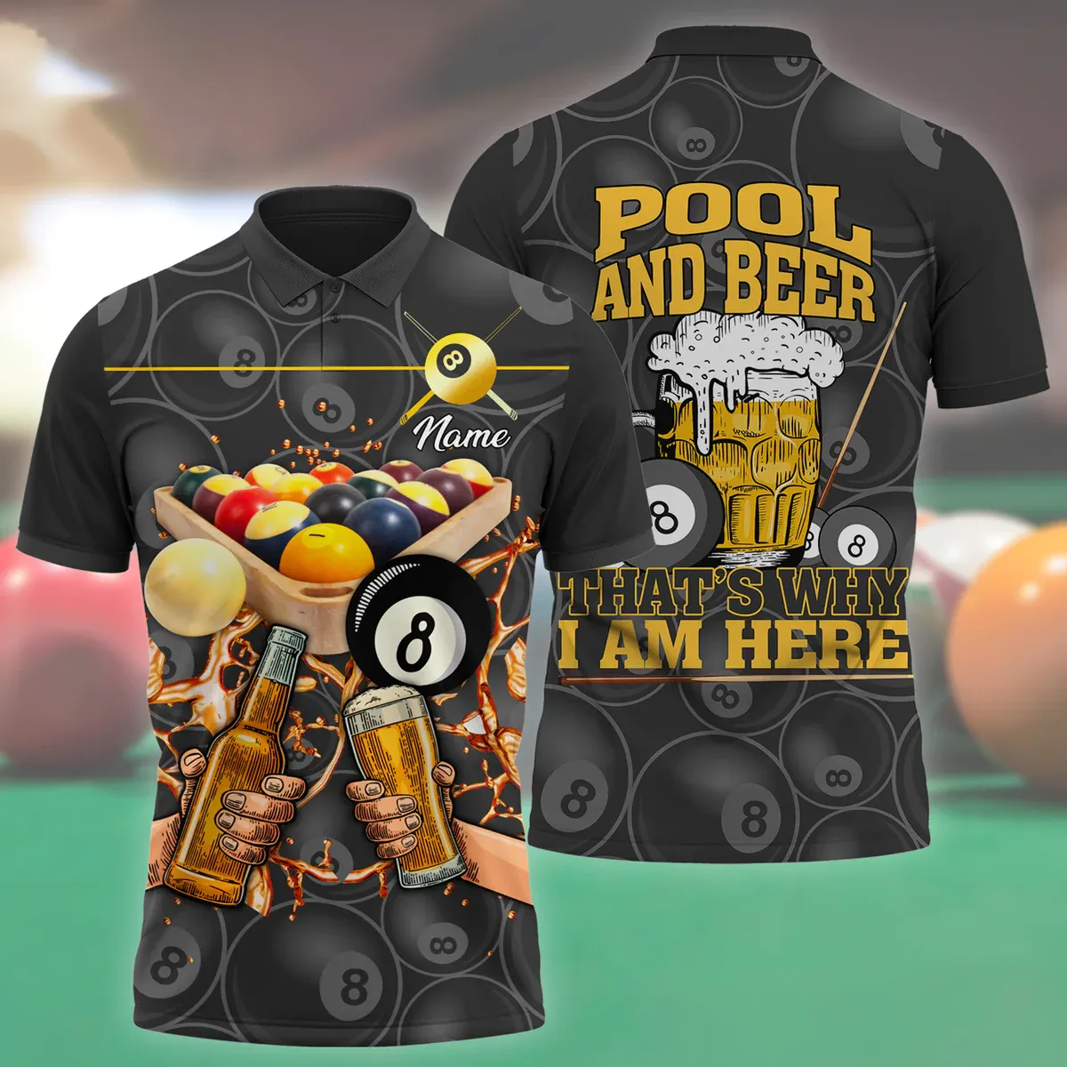 Personalized Billiard Shirt Pool And Beer 3D All Over Print Polo Shirt Gift For Billiard Player Team Uniform