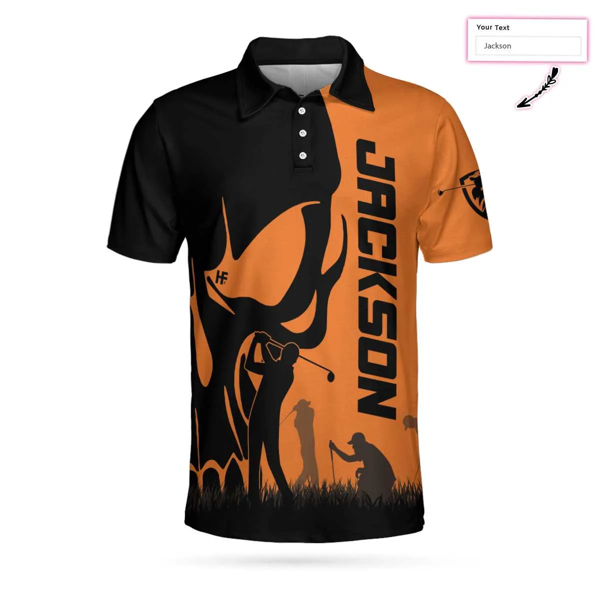 Personalized Golfer Skull Custom Polo Shirt, Black And Orange Polo Shirt, Best Golf Shirt For Men Coolspod