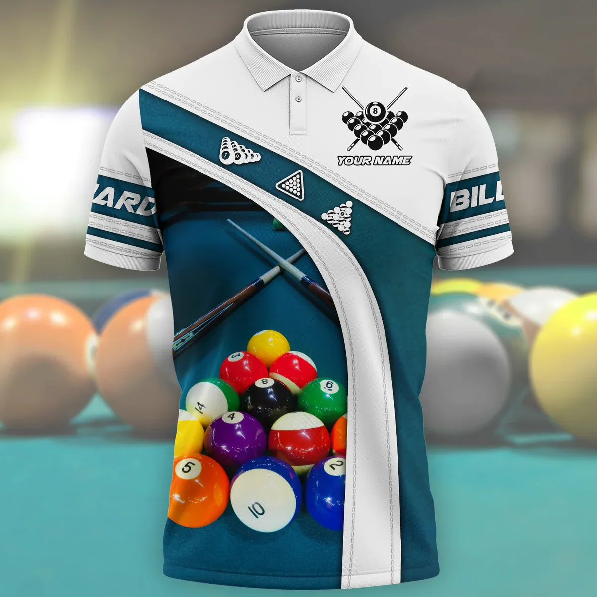 Personalized Name Billiard All Over Printed Unisex Polo Shirt, Pool Table Shirt, Billiard Shirt