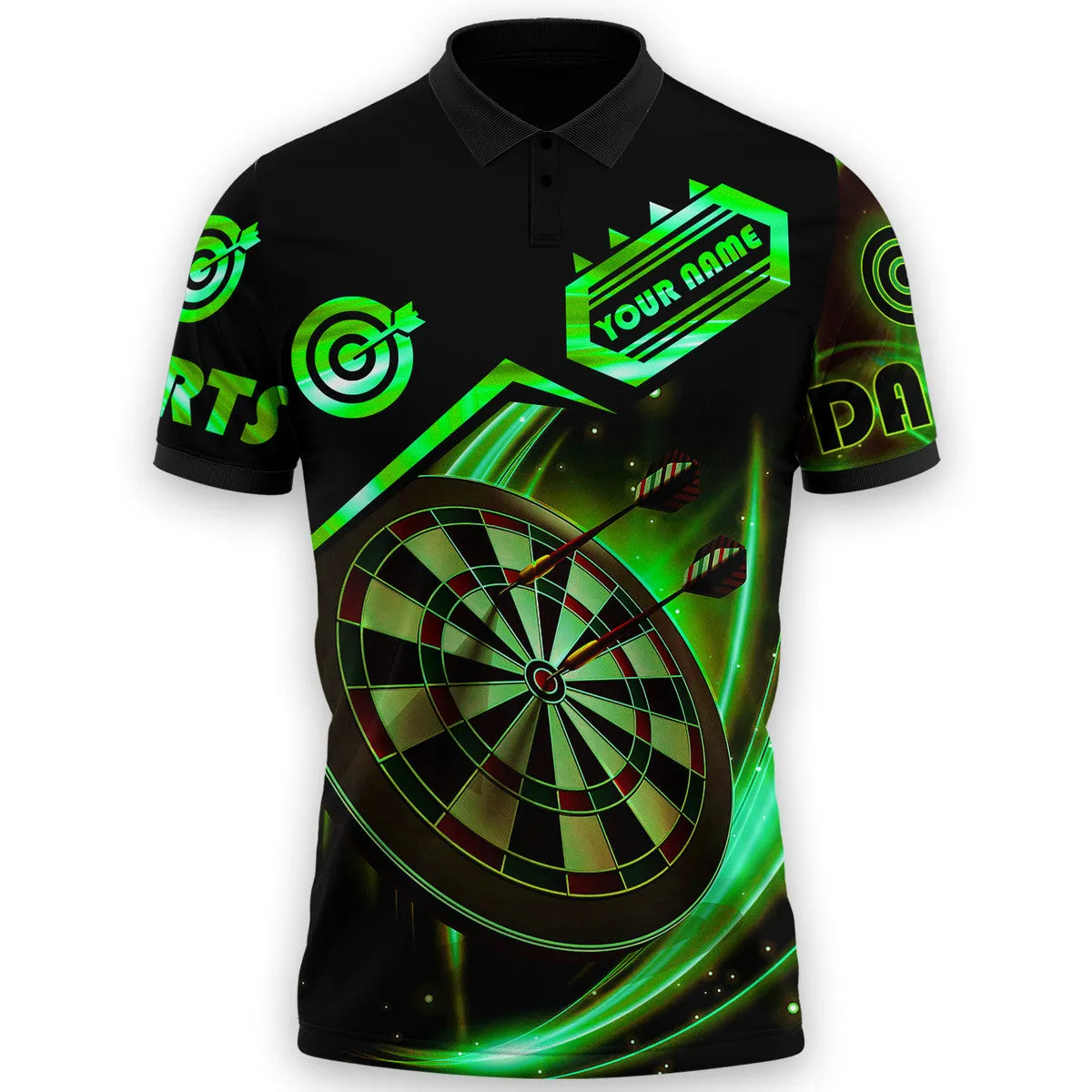 Personalized Name Green Darts Player NP11 All Over Printed Unisex Polo Shirt, Gift for Dart Player