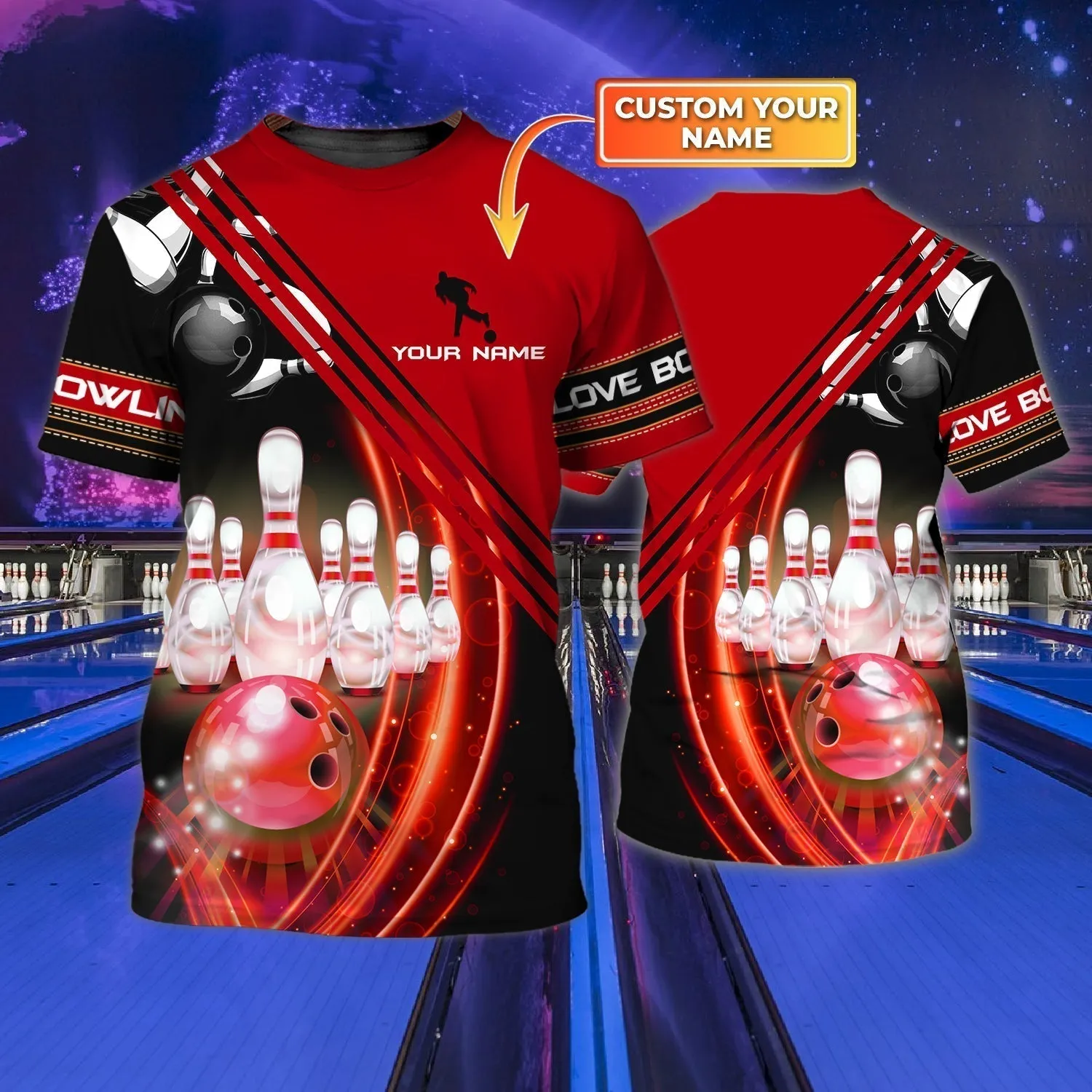 Personalized With Name Red Bowling T Shirts, Custom 3D Bowling Shirts, Gift For Bowling Lover