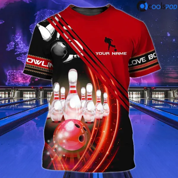 Personalized With Name Red Bowling T Shirts, Custom 3D Bowling Shirts, Gift For Bowling Lover