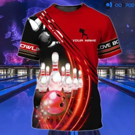 Personalized With Name Red Bowling T Shirts, Custom 3D Bowling Shirts, Gift For Bowling Lover