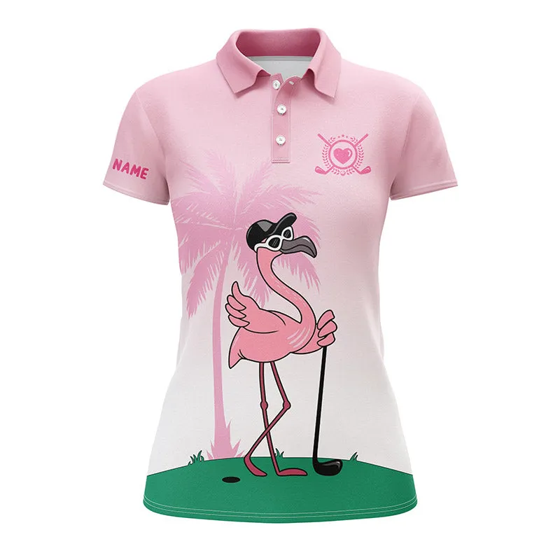 Pink Flamingo Golf Team Women Golf Polo Shirts Custom Name Cool Gift For Female Golfers