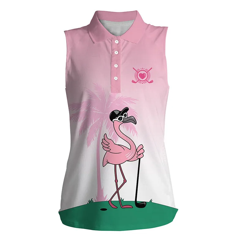 Pink Flamingo Golf Team Women Golf Polo Shirts Custom Name Cool Gift For Female Golfers