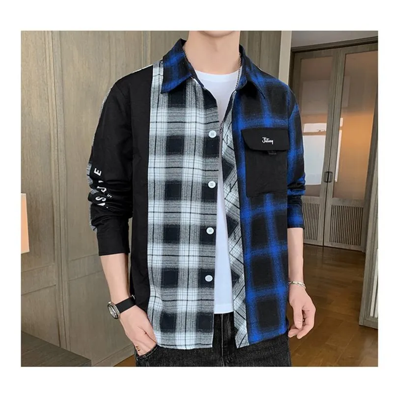 Plaid Trendy Color Blocking Patchwork Long Sleeve Shirt