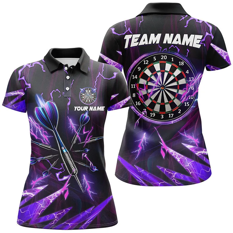 Purple Thunder Lightning Womens Darts Polo Shirt Custom Darts Shirt For Dart Lovers