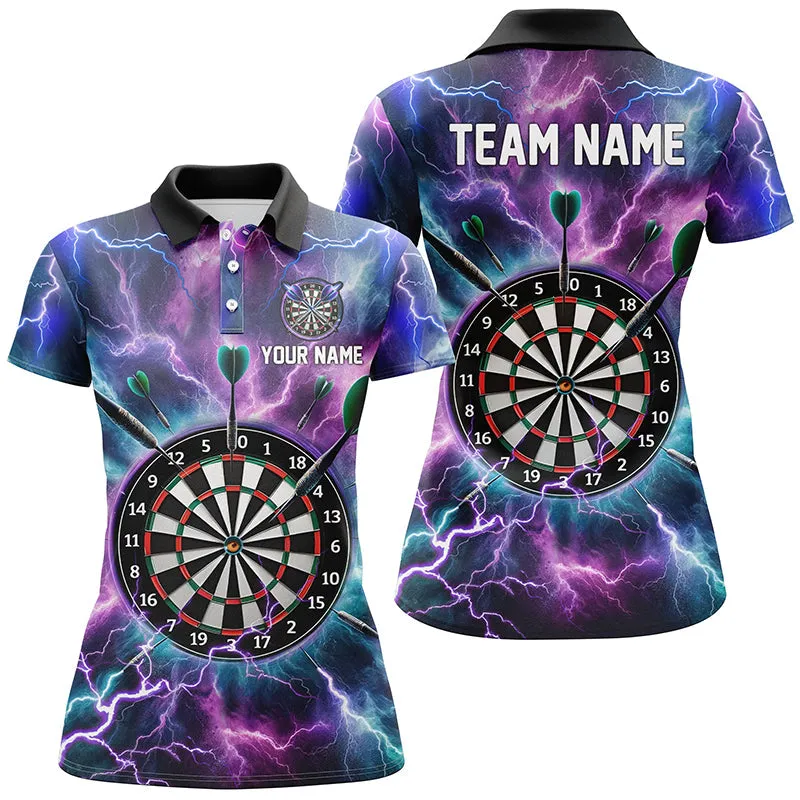 Purple Thunder Lightning Womens Darts Polo Shirt Custom Darts Shirt For Dart Lovers