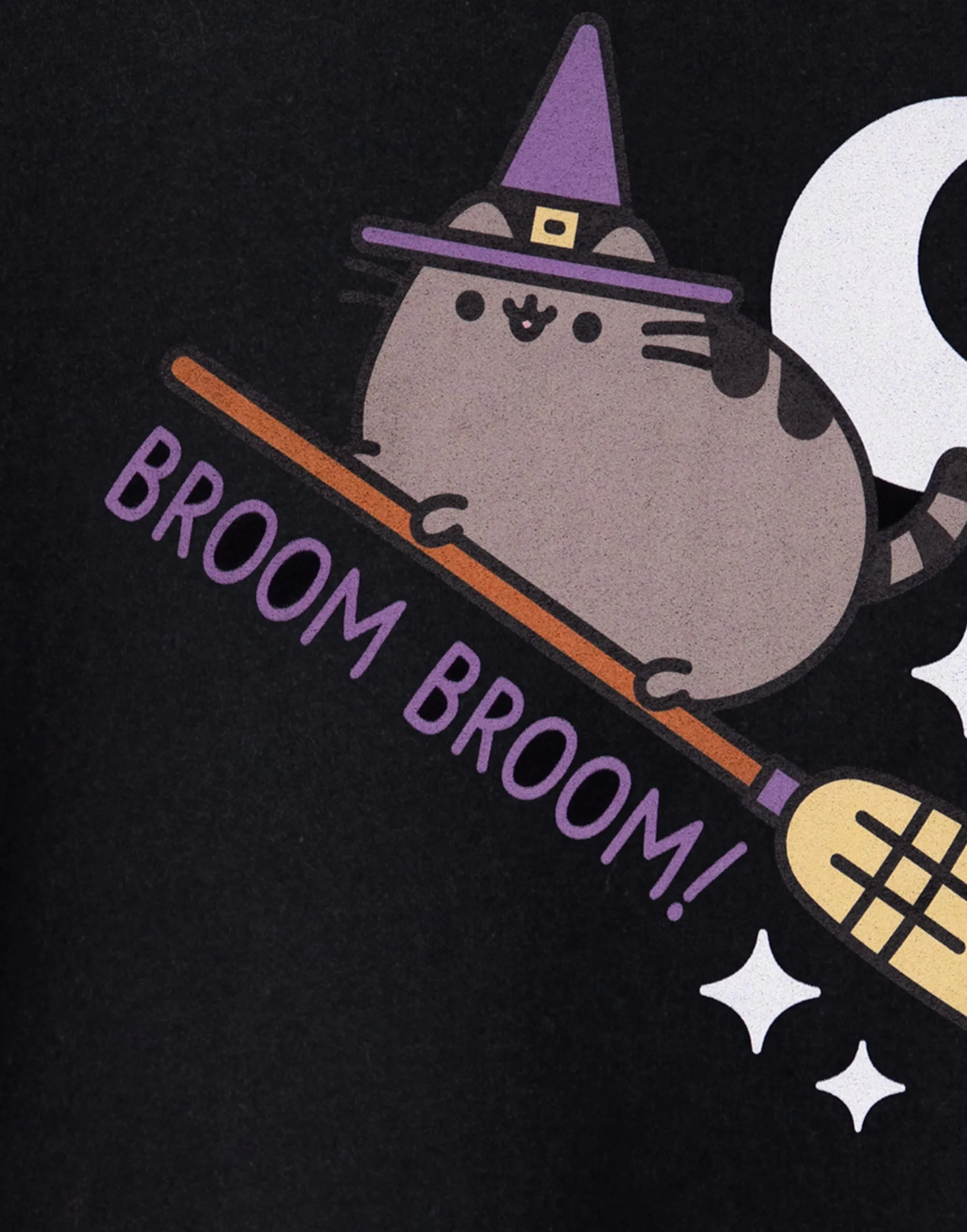 Pusheen Halloween Broom Broom Girls Black Short Sleeved T-Shirt