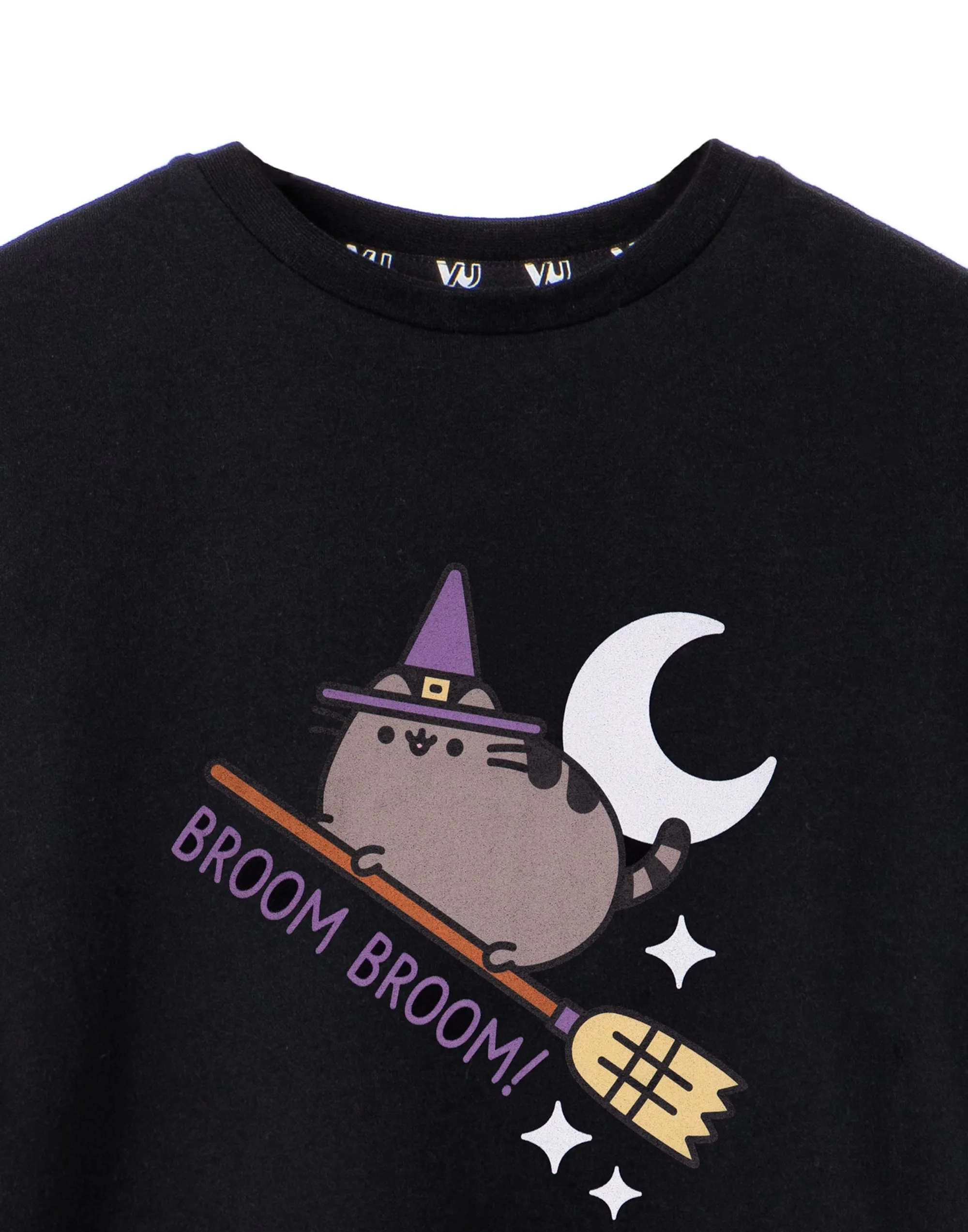 Pusheen Halloween Broom Broom Girls Black Short Sleeved T-Shirt