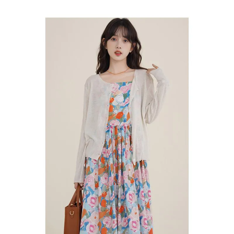 Retro Gentle Beach Petite Vacation Floral Print Long Style Dress