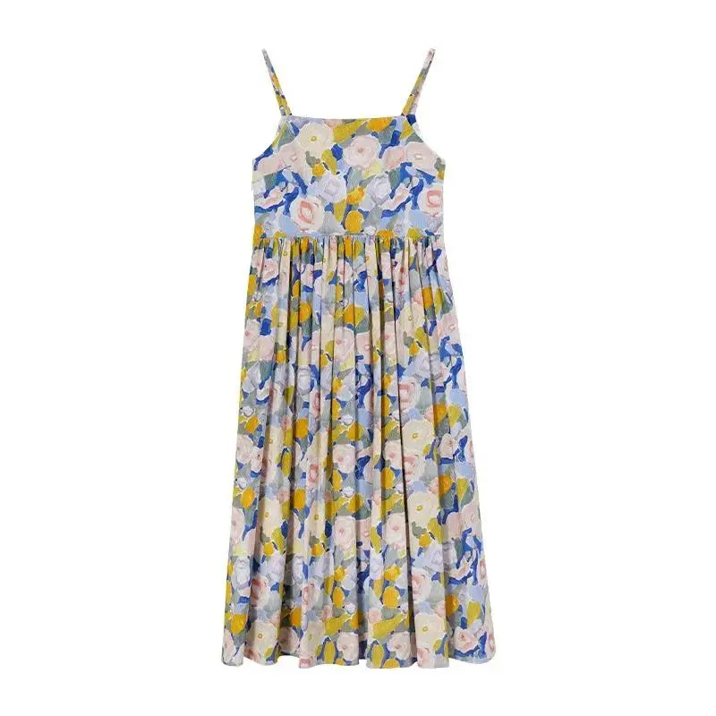 Retro Gentle Beach Petite Vacation Floral Print Long Style Dress