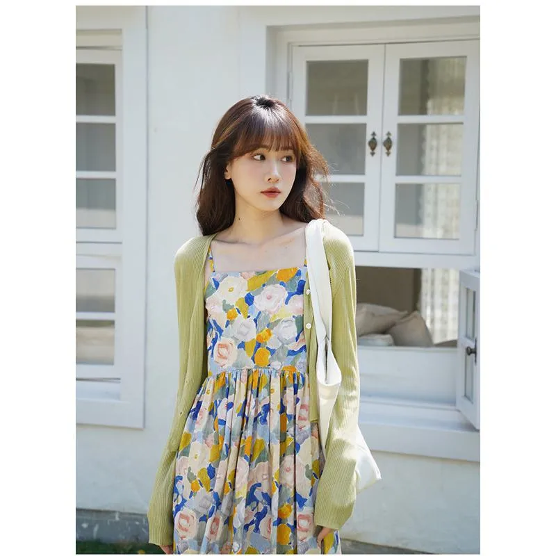 Retro Gentle Beach Petite Vacation Floral Print Long Style Dress