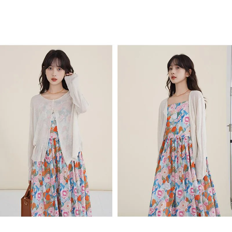 Retro Gentle Beach Petite Vacation Floral Print Long Style Dress