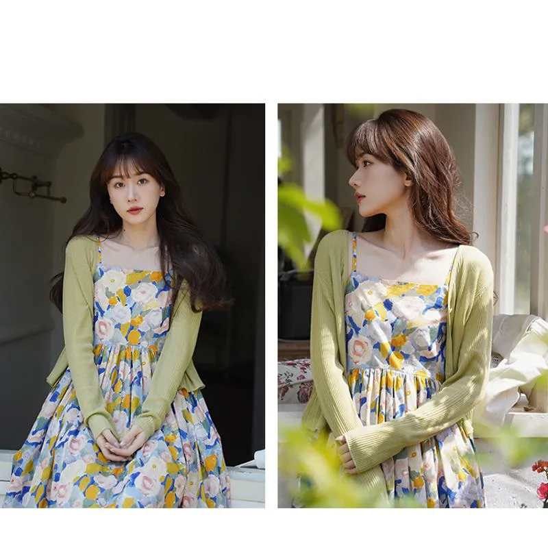 Retro Gentle Beach Petite Vacation Floral Print Long Style Dress