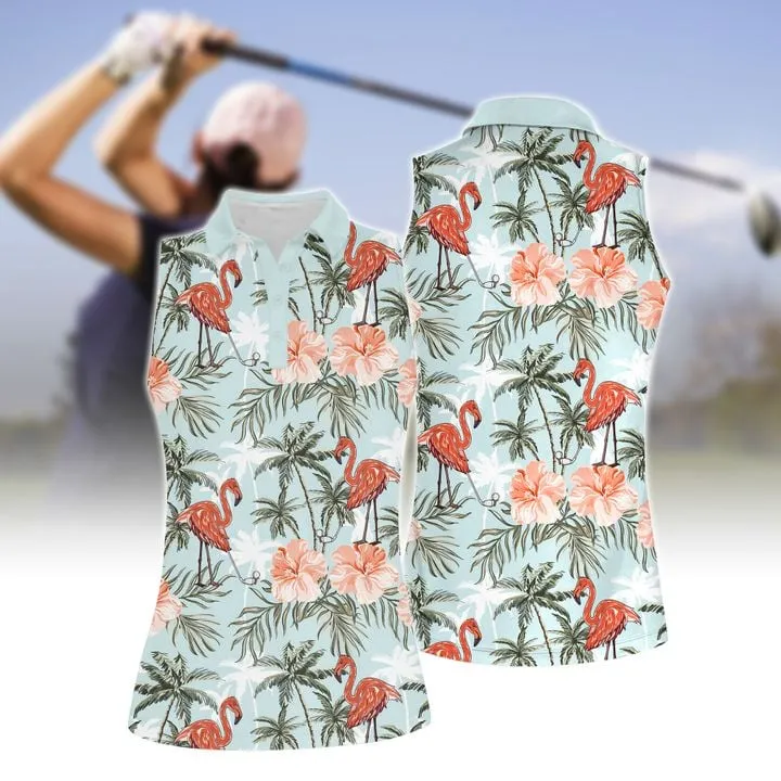 Seamless Tropical Flamingo Golf V4 Women Short Sleeve Polo Shirt, Sleeveless Polo Shirt