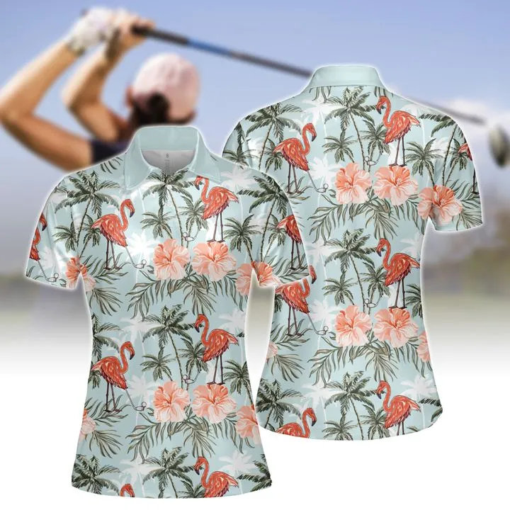 Seamless Tropical Flamingo Golf V4 Women Short Sleeve Polo Shirt, Sleeveless Polo Shirt