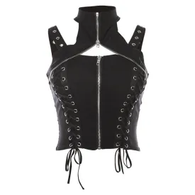 Sexy Gothic Chic Slim Lace Up Punk Rivet Stylish Tank Tops